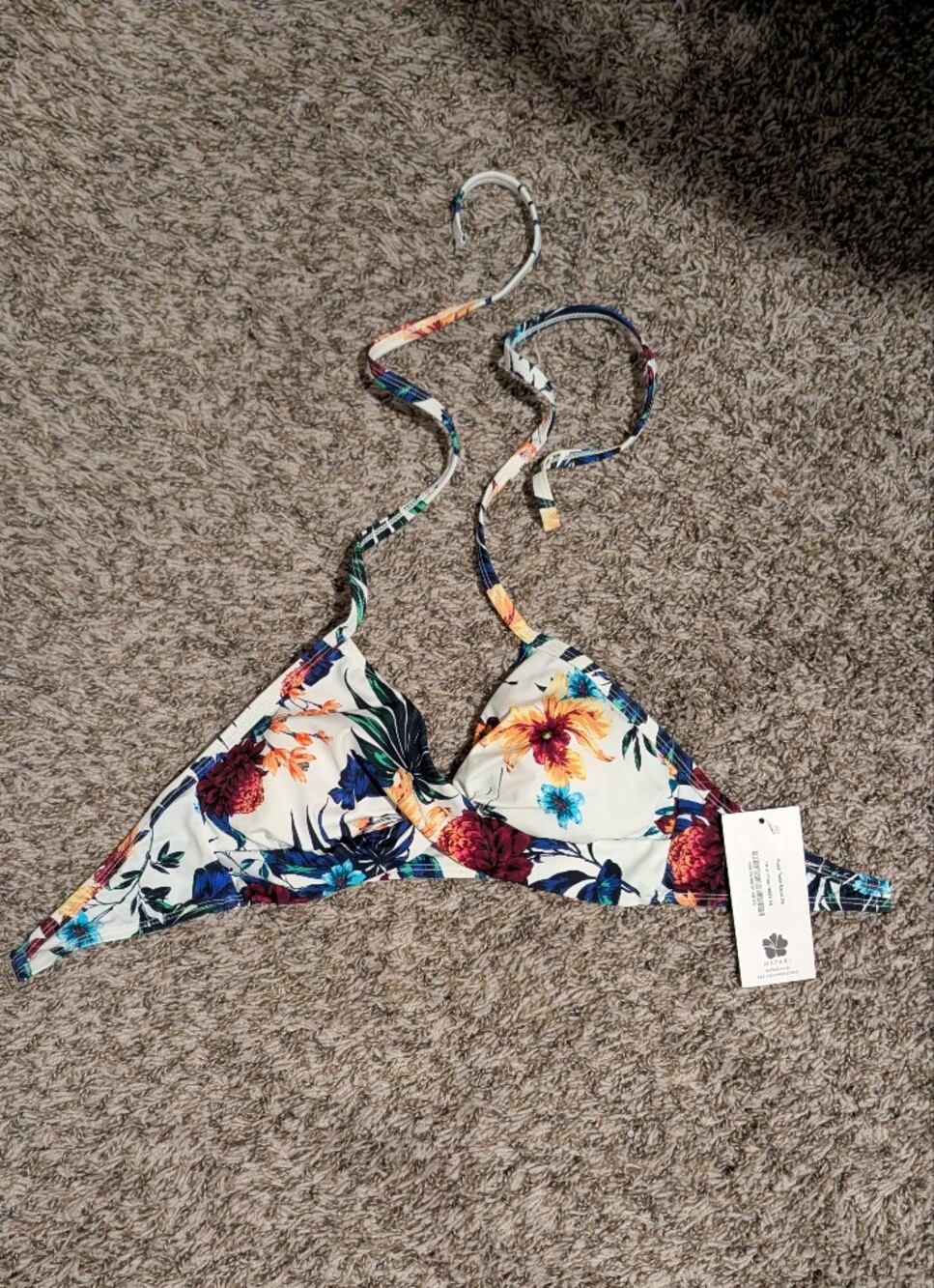 3/$30 💜 Hapari Navy and White Floral Bikini Top XS with Bright Blooms